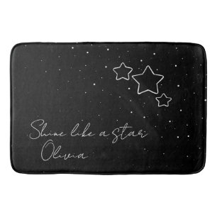Tapis De Bain Star Trio en noir et blanc avec message et nom