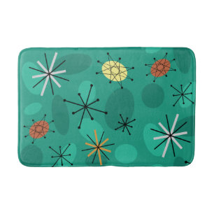 Tapis De Bain Starbursts Spoutnik du milieu du siècle Turquoise