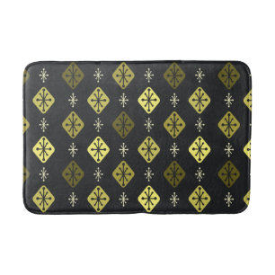 Tapis De Bain Starburts du milieu du siècle Diamants Noir Jaune