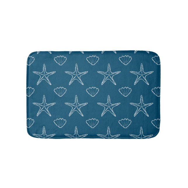 Tapis De Bain Starfish Seashell Croquis Motif Sur Ocean Blue (Devant)