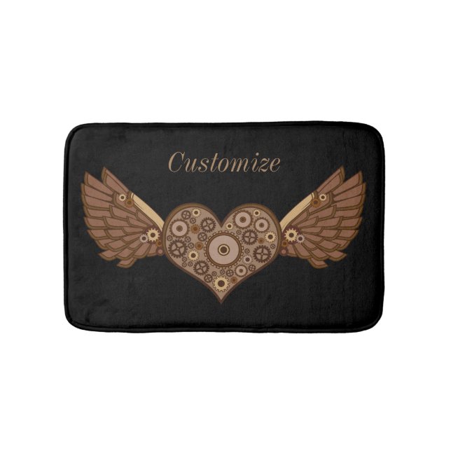 Tapis De Bain Steampunk Coeur ailé avec engrenages Thunder_Cove (Devant)