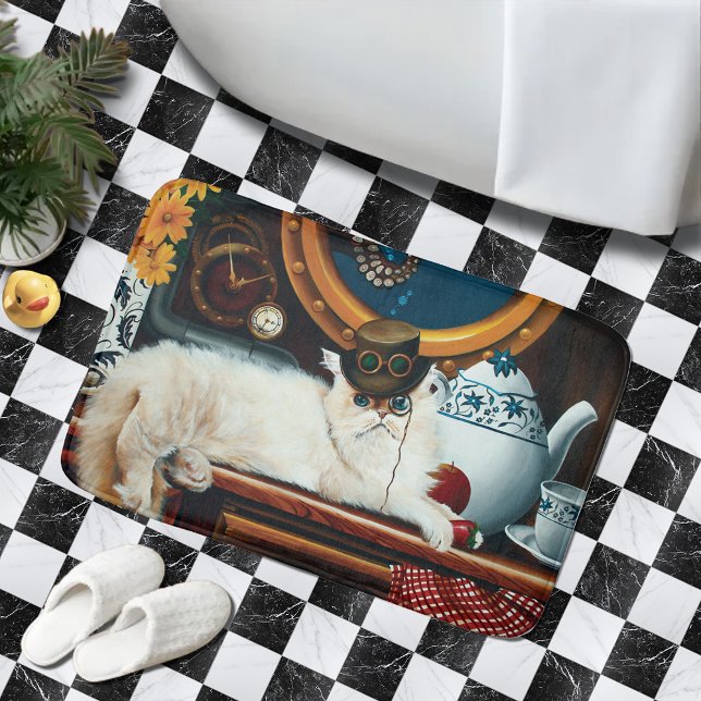 Tapis De Bain Steampunk Thé de chat sous-marin (Créateur téléchargé)