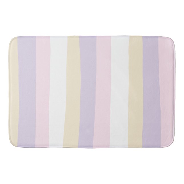 Tapis De Bain Stripes inégales - rose pastel, jaune et violet (Devant)