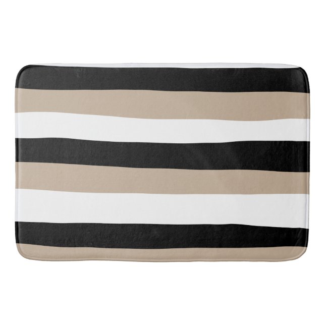 Tapis De Bain Stripes inégales - Taupe, noir et blanc (Devant)