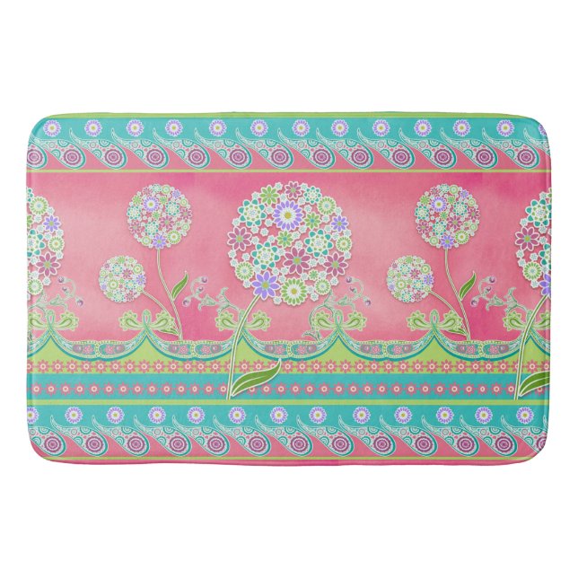 Tapis De Bain Stripes modernes Paisley Dandelion Floral BOHO Chi (Devant)