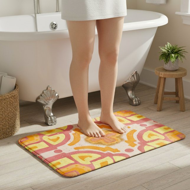 Tapis De Bain Style croisé géométrique orange (Soft landings + statement prints = self-care win.)