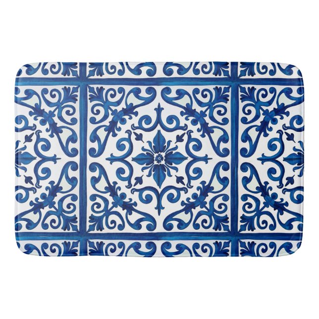 Tapis De Bain style italien, méditerranéen, mosaïque, bleu, (Devant)