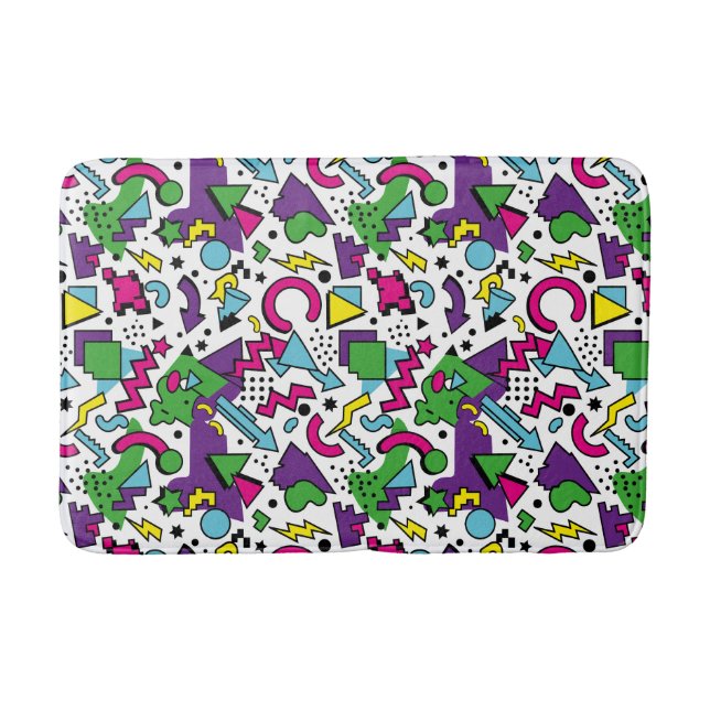 Tapis De Bain Style Memphis Violet Turquoise Vert Rétro 90 (Devant)