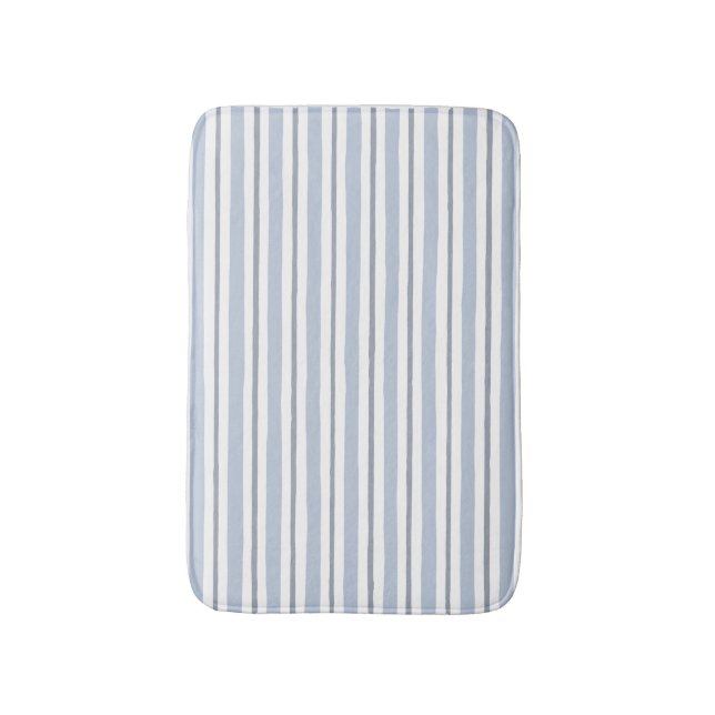 Tapis De Bain style rayures bleu clair pastel (Devant (Vertical))