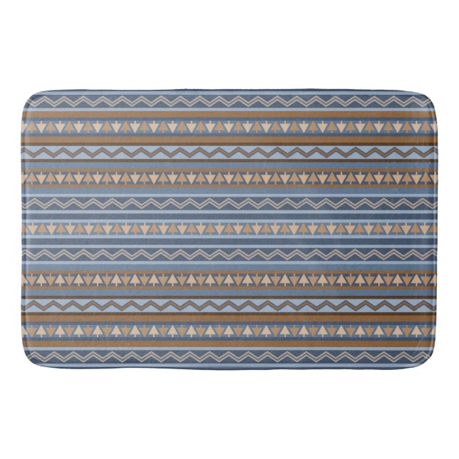 Tapis De Bain Style sud-ouest bleu et Motif géométrique Brown (Devant)