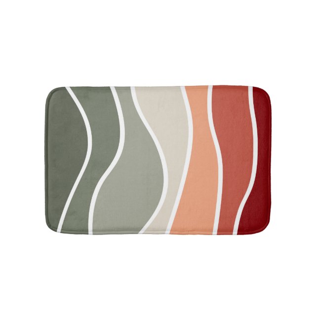 Tapis De Bain Style vert et rouge rétro vagues design (Devant)