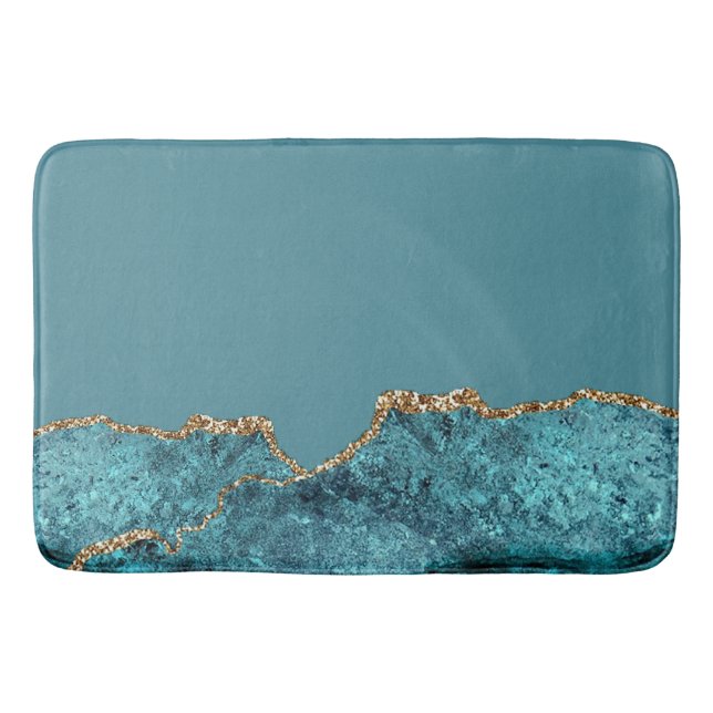 Tapis De Bain Stylish Marine Bleu Or Agate Géode Chic (Devant)