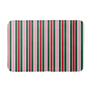 Tapis De Bain Sucre de canne de Noël rayures en rose vert et rou
