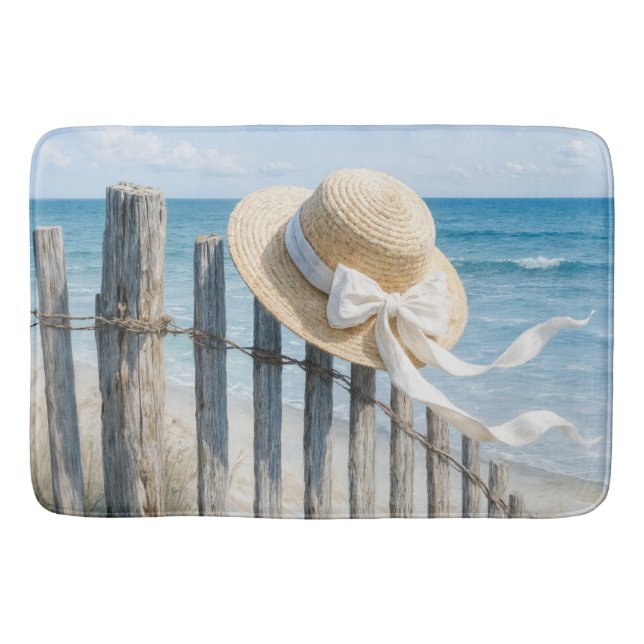 Tapis De Bain Summer Straw Hat On Beach Fence (Devant)