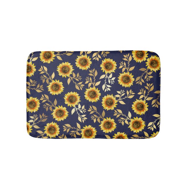 Tapis De Bain Sunny Yellow Gold Navy Feuille Motif (Devant)