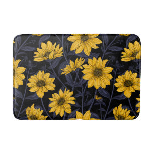 Tapis De Bain Sunroot, tournesol sauvage en jaune et bleu