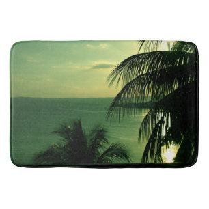 Tapis De Bain SunSet Green Blue Sky & Sea Silhouetted Palm Tree