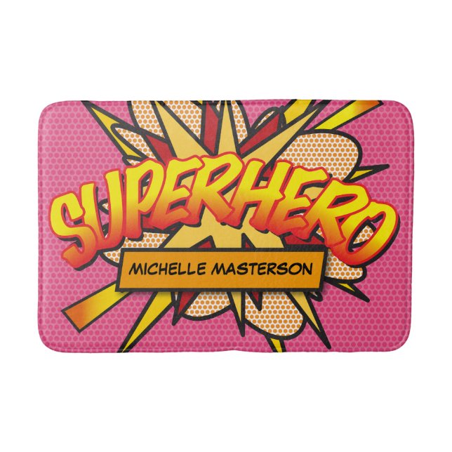 Tapis De Bain SUPERHERO Personnalisé Pink Comic Book Fun (Devant)