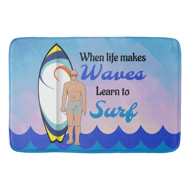 Tapis De Bain Surboard Ocean Waves Blue Motivational Quote (Devant)