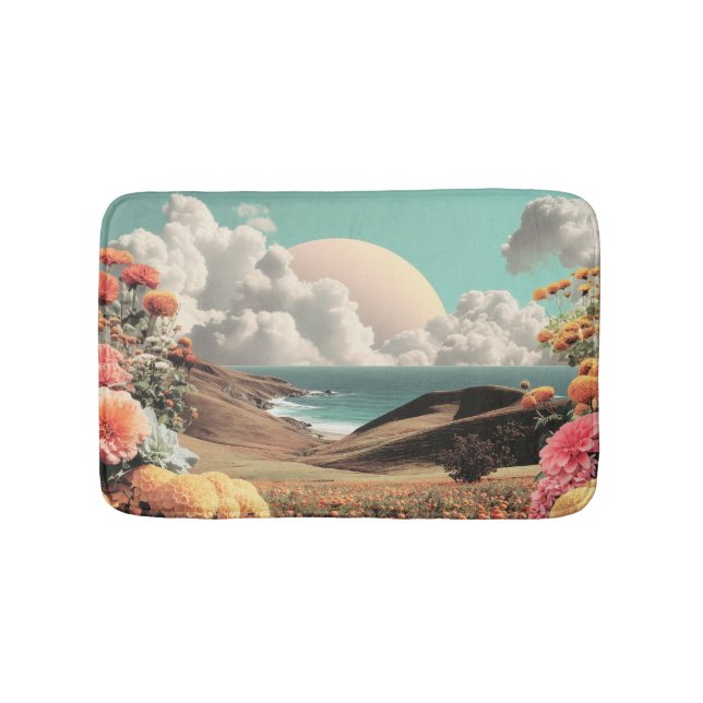 Tapis De Bain Surreal Coastal Landscape With Flowers And Clouds (Devant)