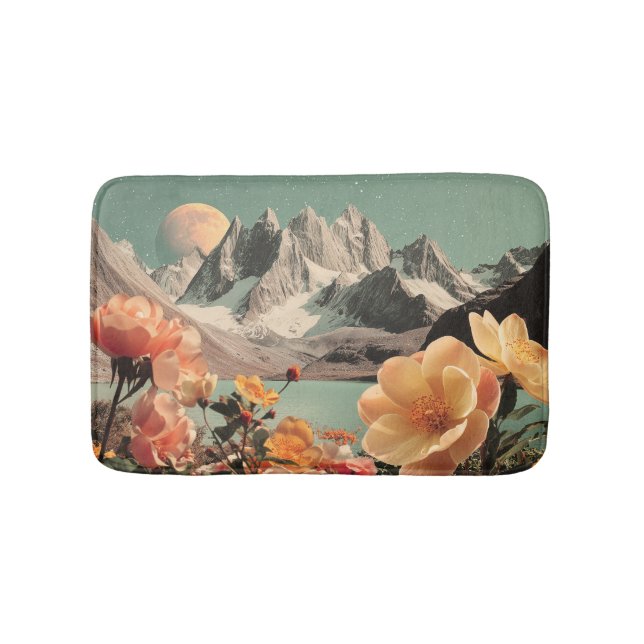 Tapis De Bain Surreal Mountain Landscape With Blooming Flowers (Devant)