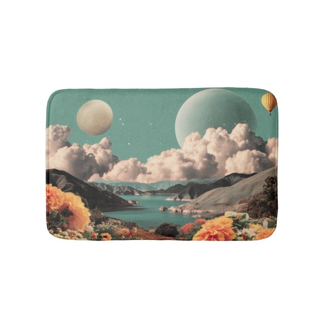 Tapis De Bain Surreal Mountain Landscape with Planets and Clouds (Devant)