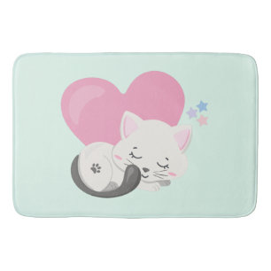 Tapis De Bain Sweet Kitty Chat Dormir avec un grand coeur rose