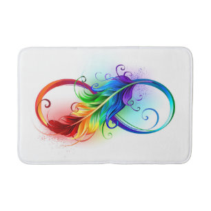 Tapis De Bain Symbole d'infini avec plume arc-en-ciel