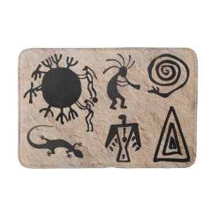 Tapis De Bain Symboles anciens et pétroglyphes rocheux