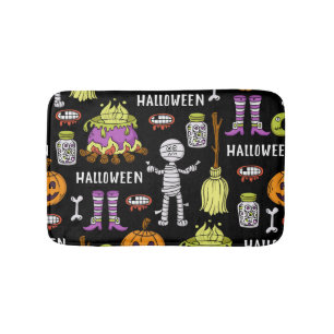Tapis De Bain Symboles d'Halloween, thème vintage continu