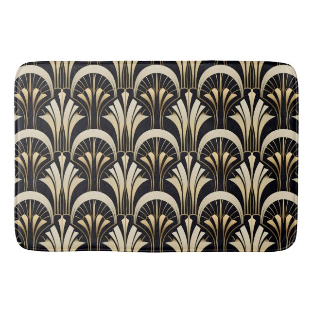 Tapis De Bain Symmétrique Art Déco Noir et Or (Devant)