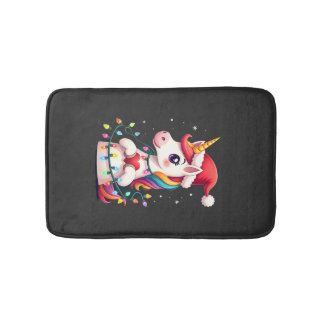 Tapis De Bain T-Shirt de Noël avec chapeau de Père Noël licorne