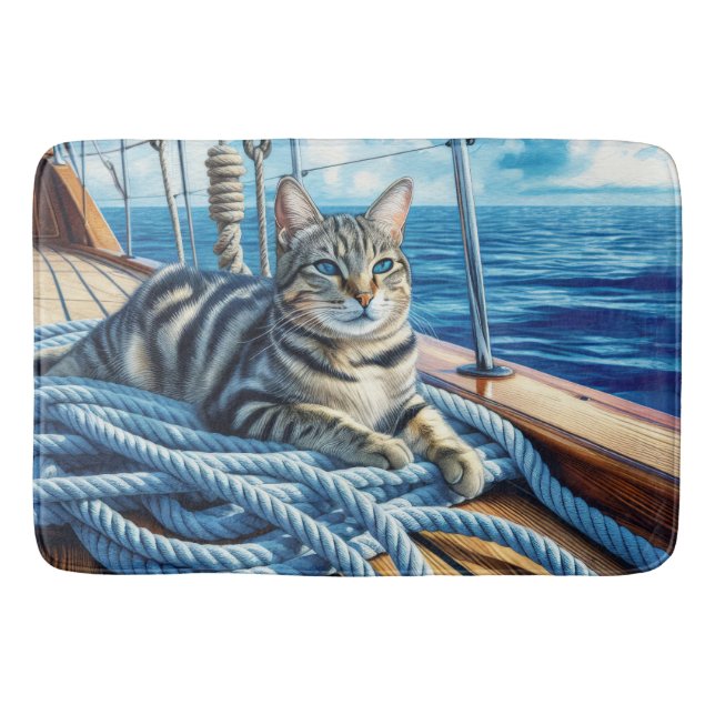 Tapis De Bain Tabby Chat Sur Les Cordes De Bateau (Devant)