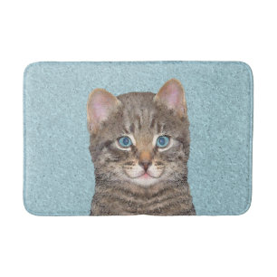 Tapis De Bain Tabby Gris Peinture Chat - Cute Original Art Chat