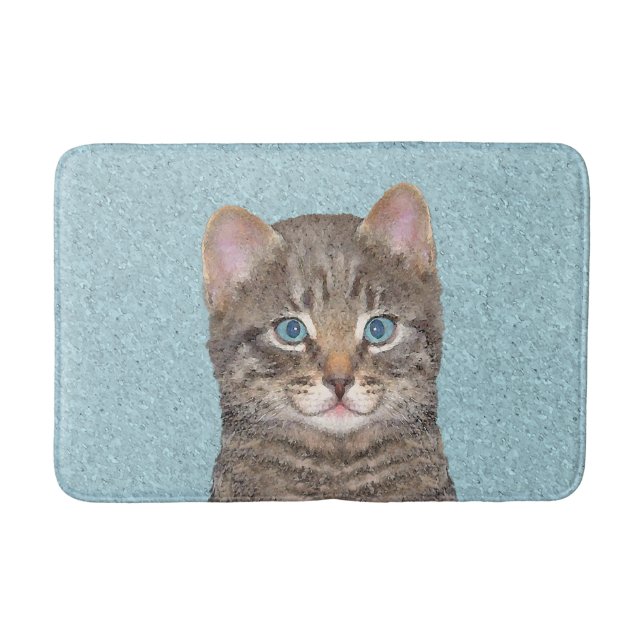 Tapis De Bain Tabby Gris Peinture Chat - Cute Original Art Chat (Devant)