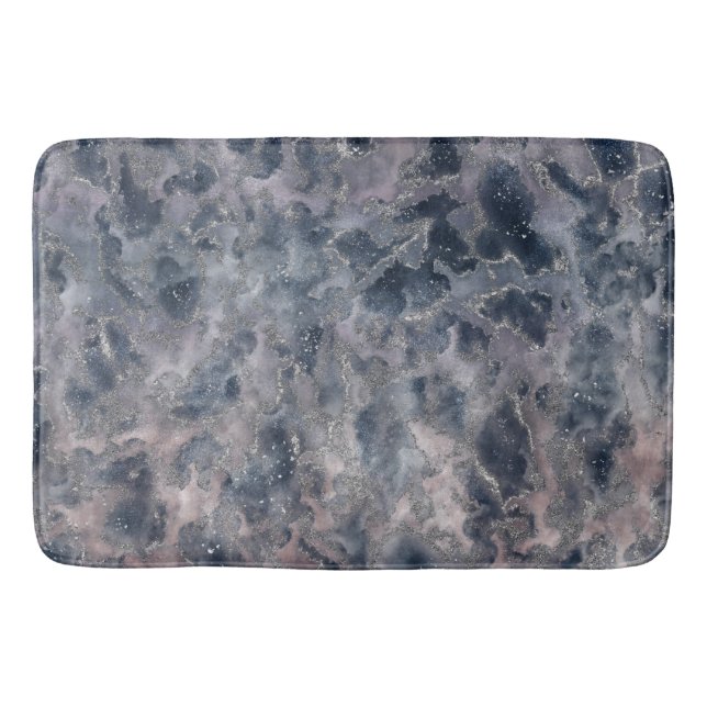 Tapis De Bain Tache d'aquarelle rose abstrait Blue & Blush (Devant)
