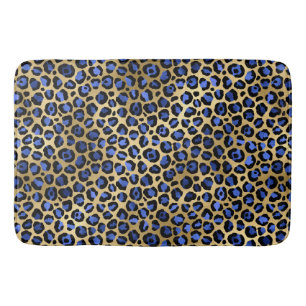 Tapis De Bain Taches de léopard en feuille d'or bleu royal éléga