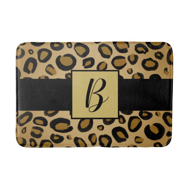 Tapis De Bain Taches de léopard imprimées Guépard peint or beige (Devant)
