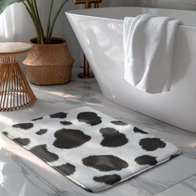 Tapis De Bain Taches de vache noire et blanche texture motif fau (Créateur téléchargé)