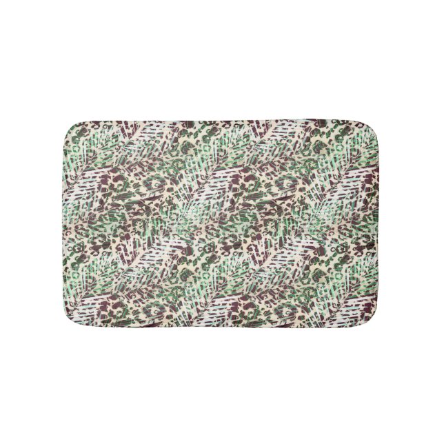 Tapis De Bain tacheté, léopard, tropical, palmier, feuille, brun (Devant)