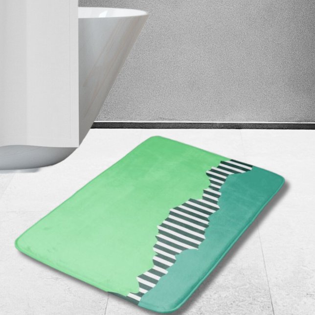 Tapis De Bain Tailles Torn Modernes Turquoise Vert Couche (Modern Torn Stripes Turquoise Green Layered Bath Mat)