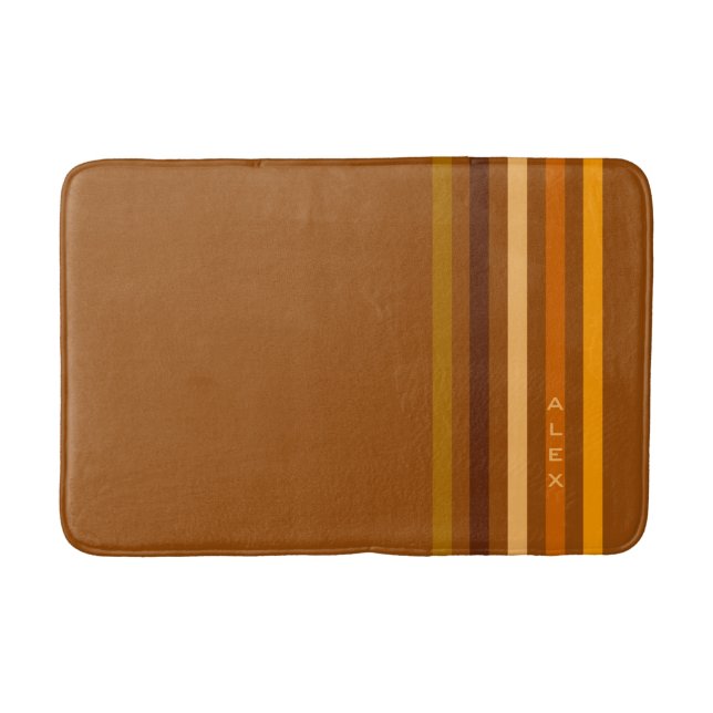 Tapis De Bain Tan Brown Orange Vertical Stripes Monogramme (Devant)