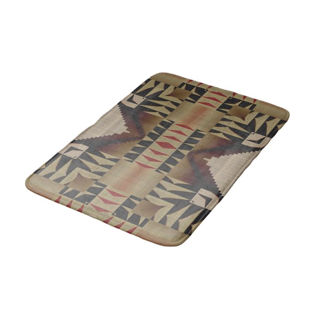 Tapis De Bain Tan foncé Taupe Brown Rouge Noir Tribal Art (Angle)
