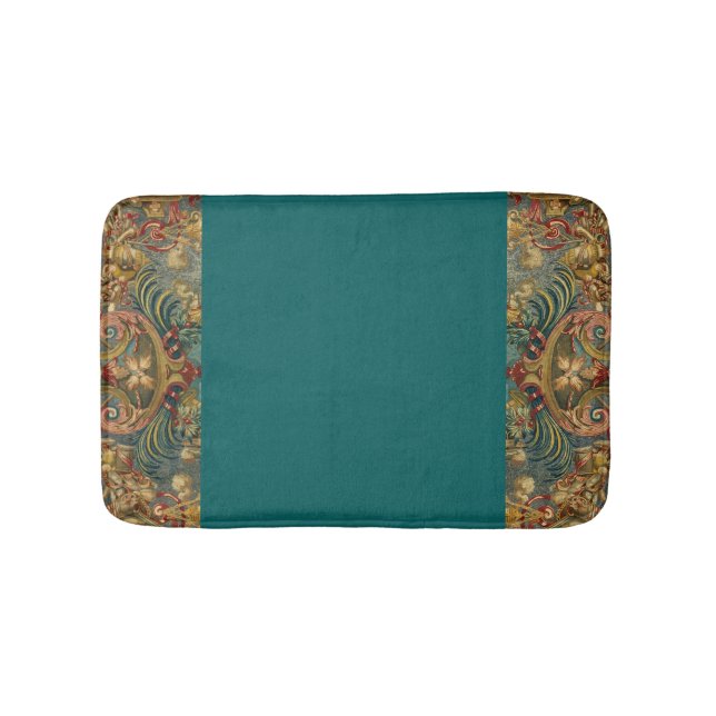 Tapis De Bain Tapisserie ancienne bijou tons foncé Turquoise pht (Devant)