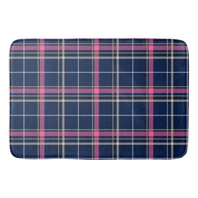 Tapis De Bain Tartan bleu marine Plaid avec beige blanc rose (Devant)