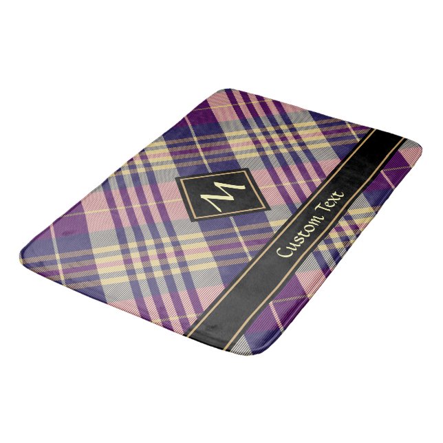 Tapis De Bain Tartan mauve, or et bleu (Angle)