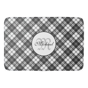 Tapis De Bain Tartan motif Noël noir blanc Monogramme