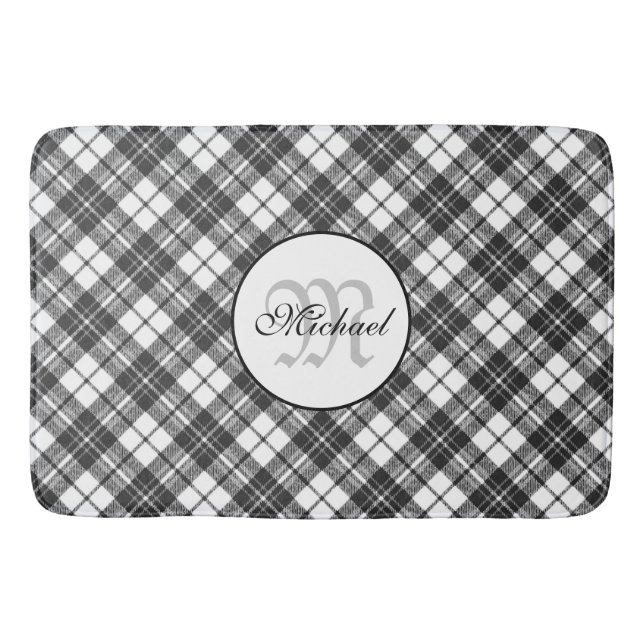 Tapis De Bain Tartan motif Noël noir blanc Monogramme (Devant)