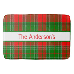 Tapis De Bain Tartan personnalisé rouge et vert à carreaux 