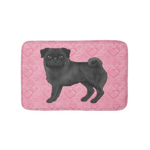 Tapis De Bain Tartine de bande dessinée de chien Carlin noir à m